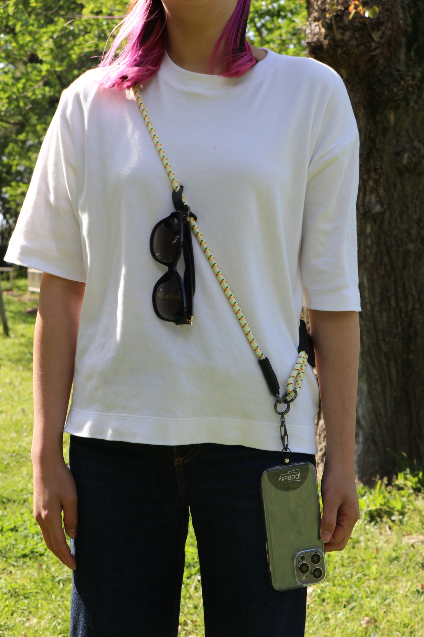 プスマホショルダー 本革 携帯ストラップ カラビナ付き ホルダーx1 【8.0mm Rope】Cream Pattern