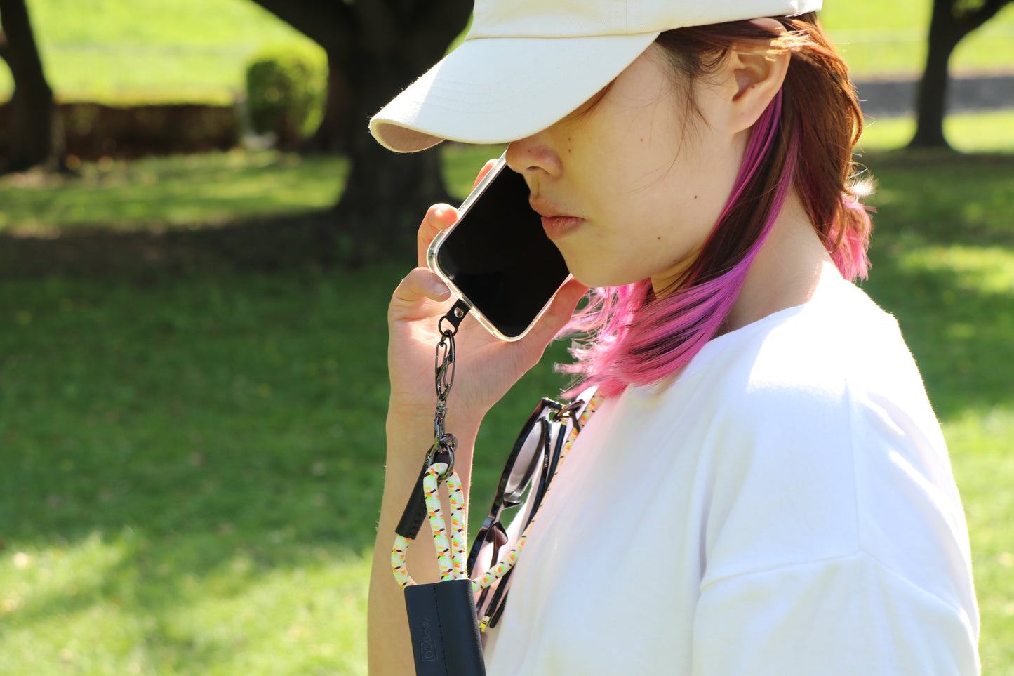 プスマホショルダー 本革 携帯ストラップ カラビナ付き ホルダーx1 【8.0mm Rope】Cream Pattern