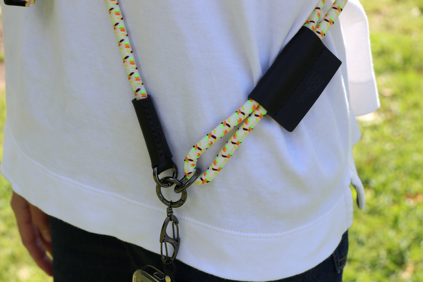 プスマホショルダー 本革 携帯ストラップ カラビナ付き ホルダーx1 【8.0mm Rope】Cream Pattern