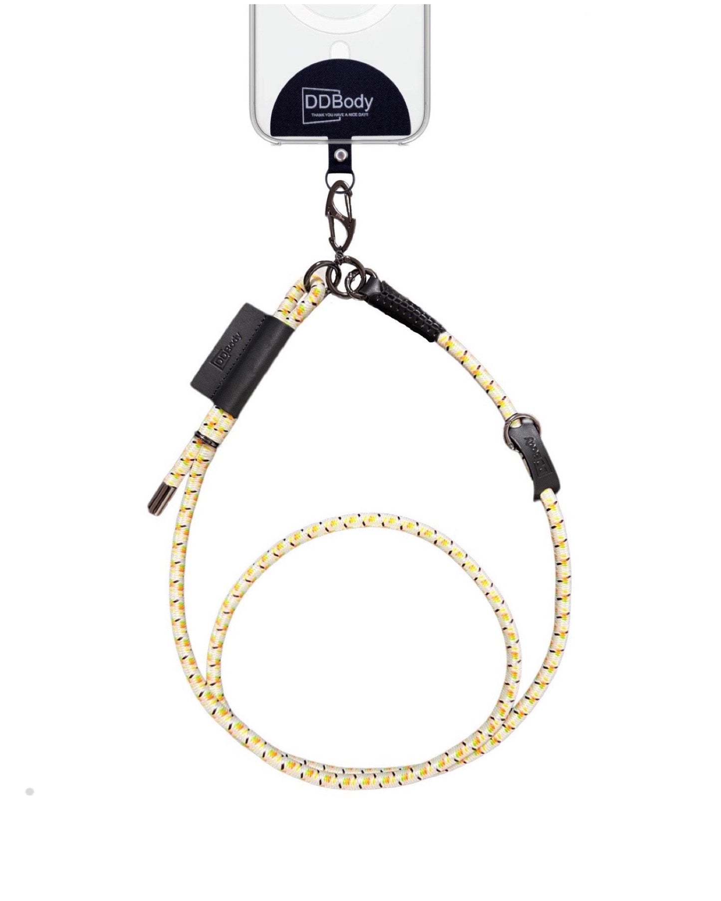 プスマホショルダー 本革 携帯ストラップ カラビナ付き ホルダーx1 【8.0mm Rope】Cream Pattern