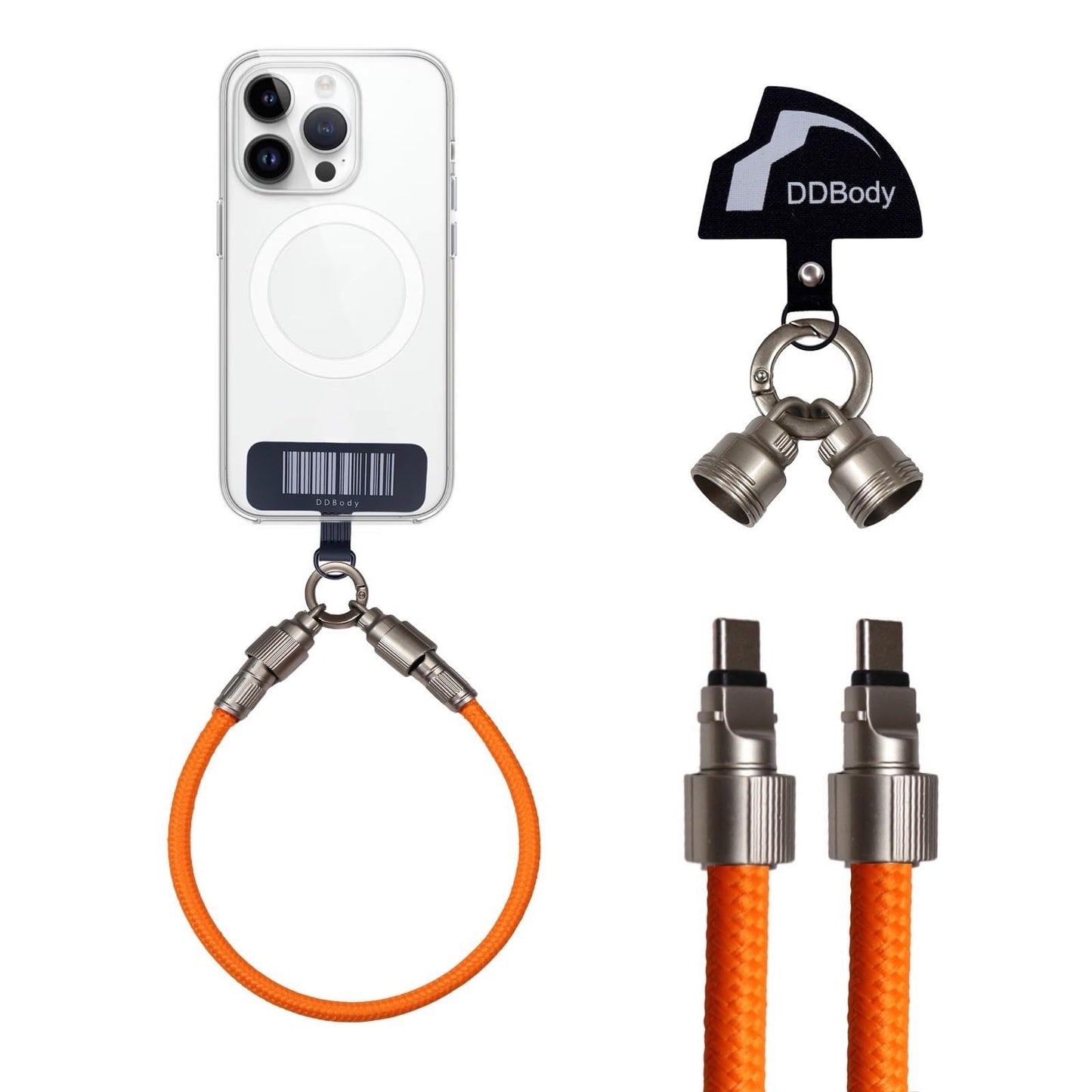 スマホストラップ 充電ケーブル Type C - Type C オレンジ