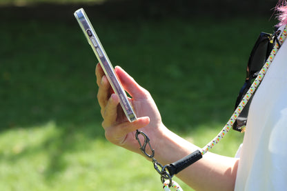 プスマホショルダー　本革　携帯ストラップ　カラビナ付き　ホルダーx1 【8.0mm Rope】Cream Pattern