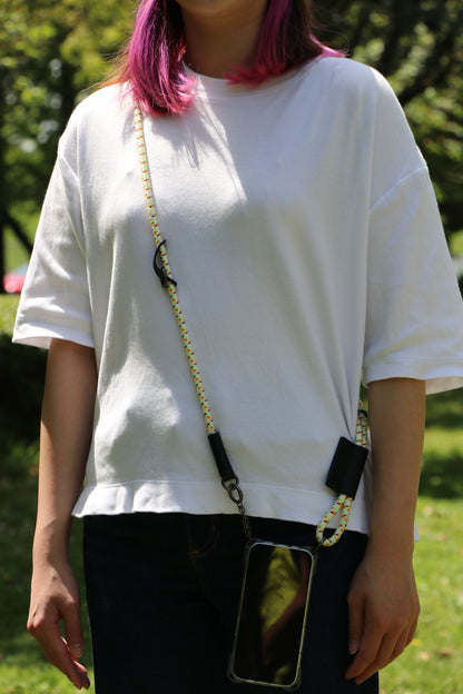 プスマホショルダー　本革　携帯ストラップ　カラビナ付き　ホルダーx1 【8.0mm Rope】Cream Pattern